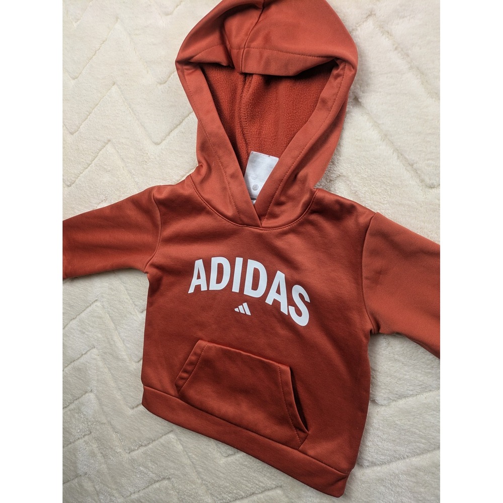Adidas Baby Pullover Hoodie Burnt Orange Rust Logo Sweatshirt 12M